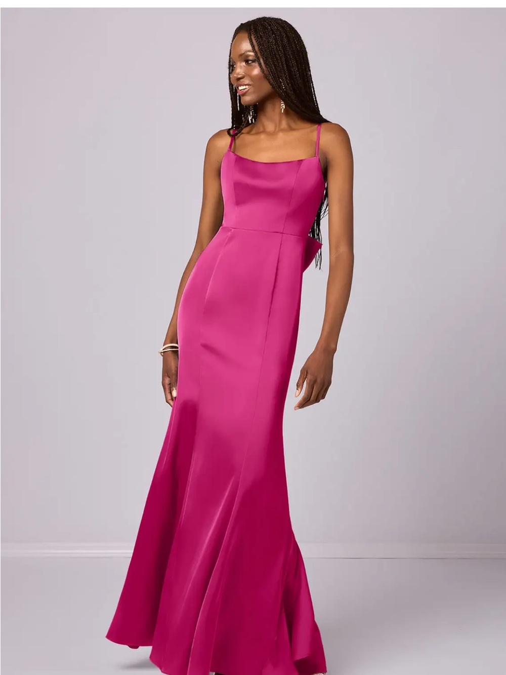 Azazie 1033 Pink Mermaid Bow Stretch Satin Dress Barbie™ Pink